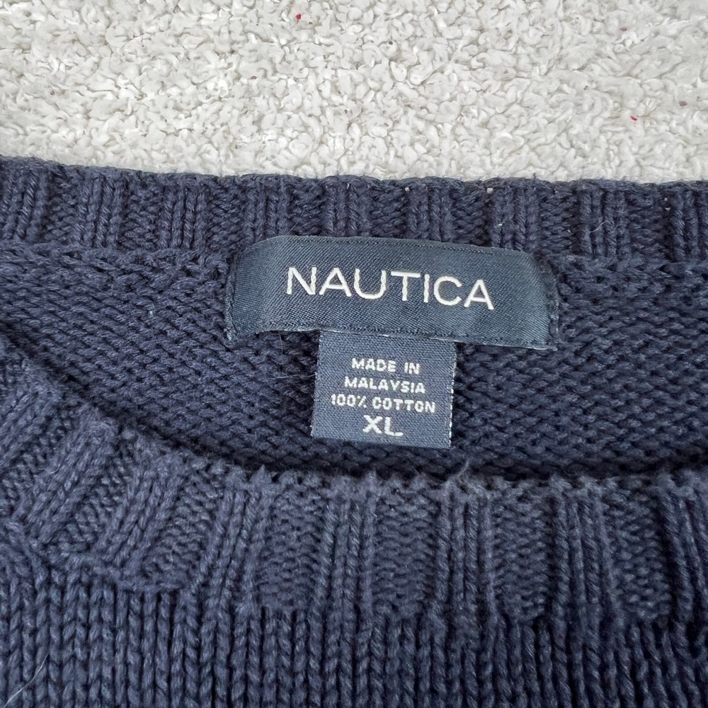 Nautica Mens‎ XL Navy Blue Cotton Knit Sweater American Flag Sail Graphic VTG - Picture 3 of 10